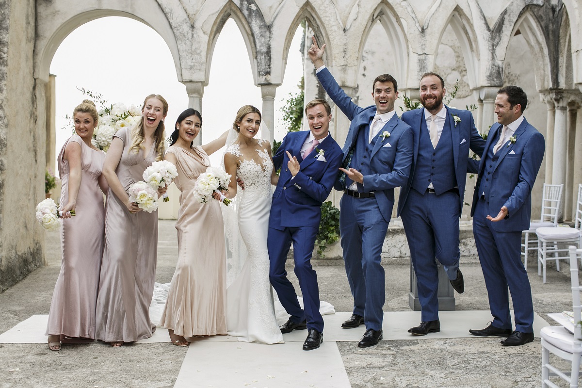 Isabella and Peter Wedding in Amalfi bride and groom with bridesmaids and bestmen