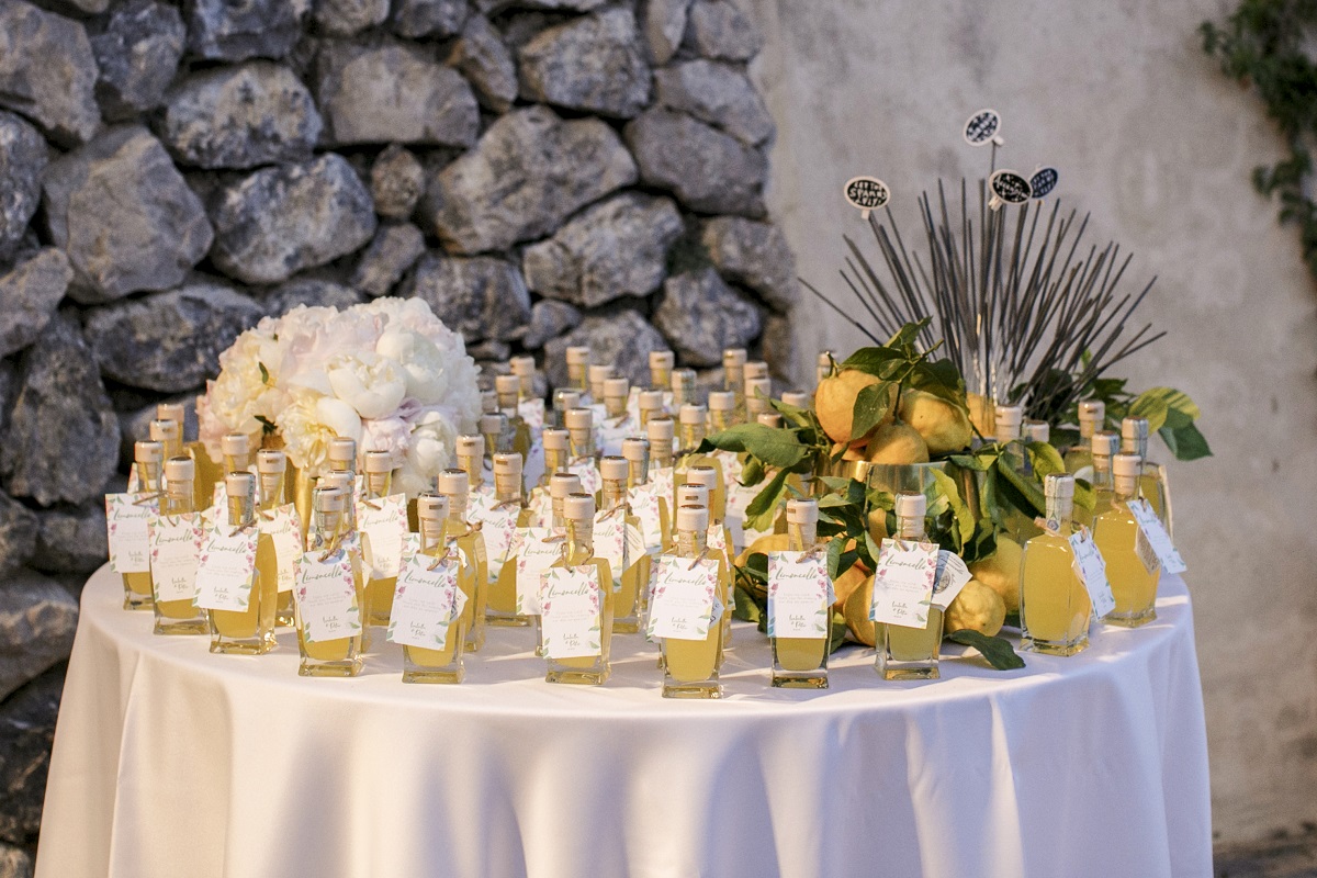 Isabella and Peter Wedding in Amalfi limoncello bottles wedding favors