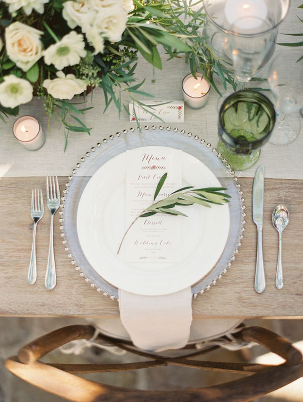 Olive-themed wedding - table setting