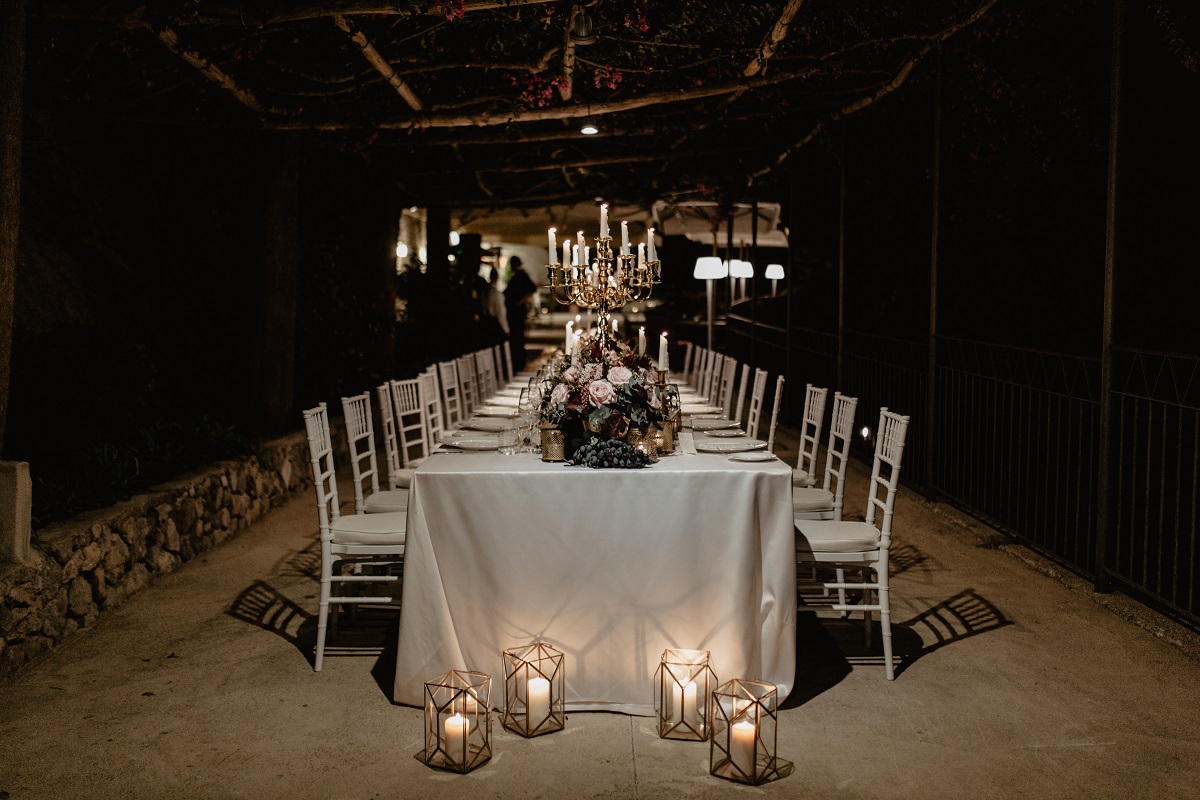 Shannon and Ross Wedding in Amalfi - the wedding table at night